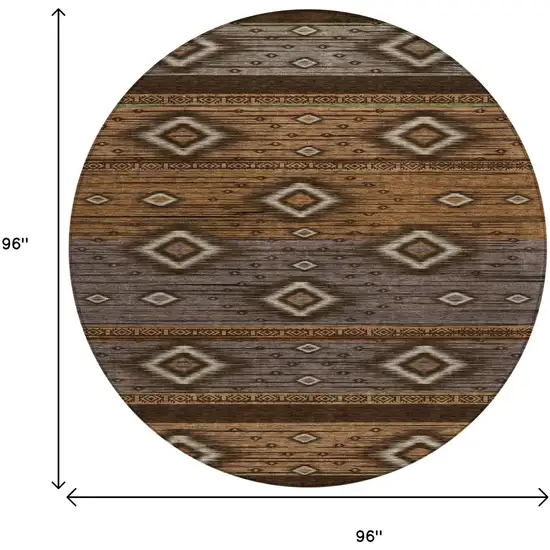 8' Chocolate Copper And Gray Round Tribal Washable Indoor Outdoor Area Rug Photo 8