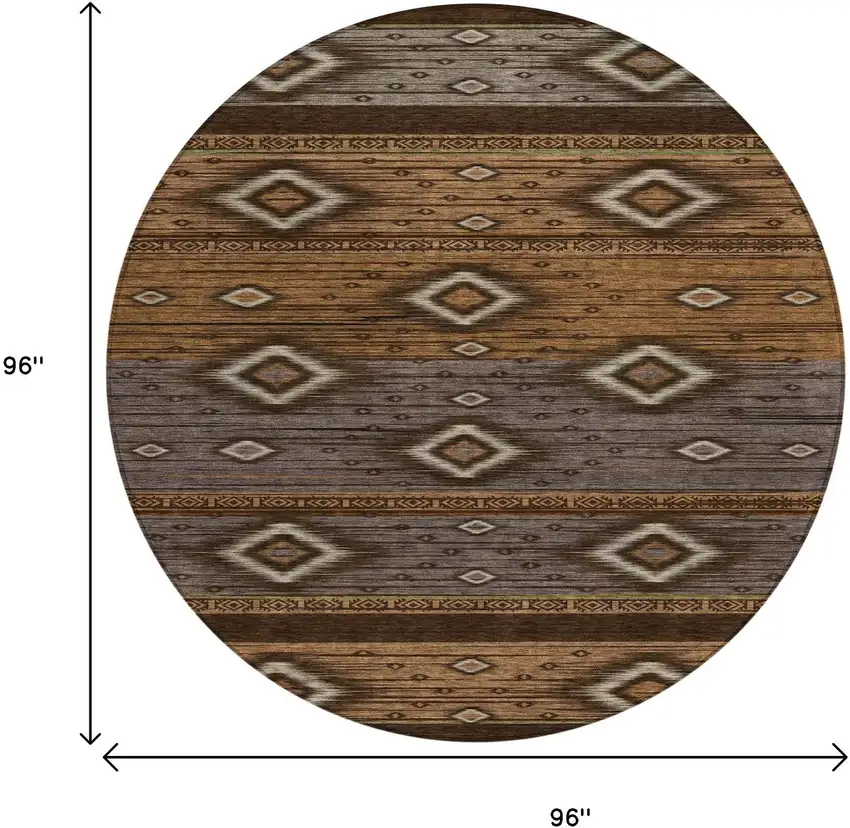 8' Chocolate Copper And Gray Round Tribal Washable Indoor Outdoor Area Rug Photo 8