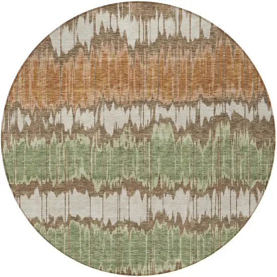 8' Chocolate Copper And Green Round Striped Washable Indoor Outdoor Area Rug Photo 5