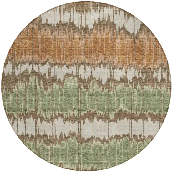 8' Chocolate Copper And Green Round Striped Washable Indoor Outdoor Area Rug Photo 1