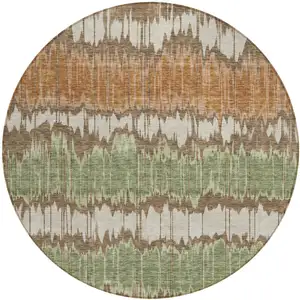 Photo of 8' Chocolate Copper And Green Round Striped Washable Indoor Outdoor Area Rug