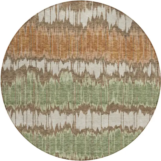 8' Chocolate Copper And Green Round Striped Washable Indoor Outdoor Area Rug Photo 1