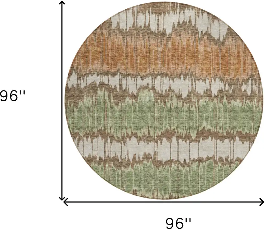 8' Chocolate Copper And Green Round Striped Washable Indoor Outdoor Area Rug Photo 8