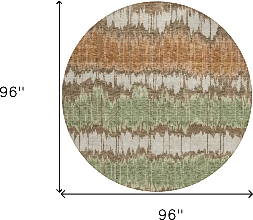 8' Chocolate Copper And Green Round Striped Washable Indoor Outdoor Area Rug Photo 8