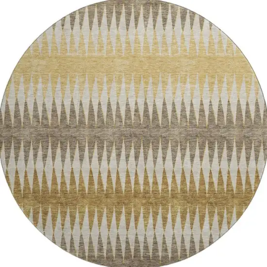 8' Chocolate Gold And Beige Striped Washable Round Rug With UV Protection Photo 3