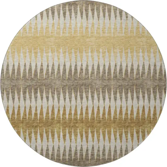 8' Chocolate Gold And Beige Striped Washable Round Rug With UV Protection Photo 4