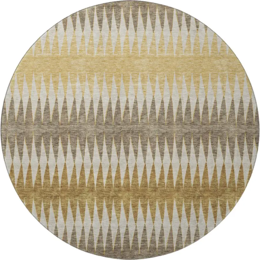 8' Chocolate Gold And Beige Striped Washable Round Rug With UV Protection Photo 4