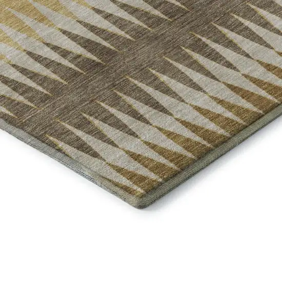 8' Chocolate Gold And Beige Striped Washable Round Rug With UV Protection Photo 7