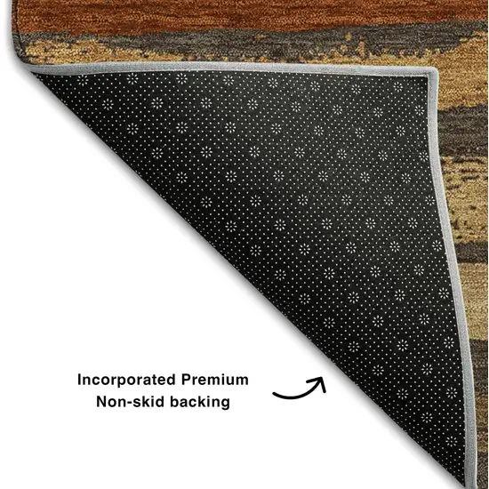 8' Chocolate Gold And Burgundy Striped Washable Round Rug With UV Protection Photo 5