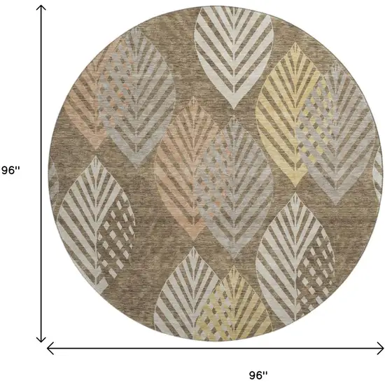 8' Chocolate Gold And Copper Floral Washable Round Rug With UV Protection Photo 3
