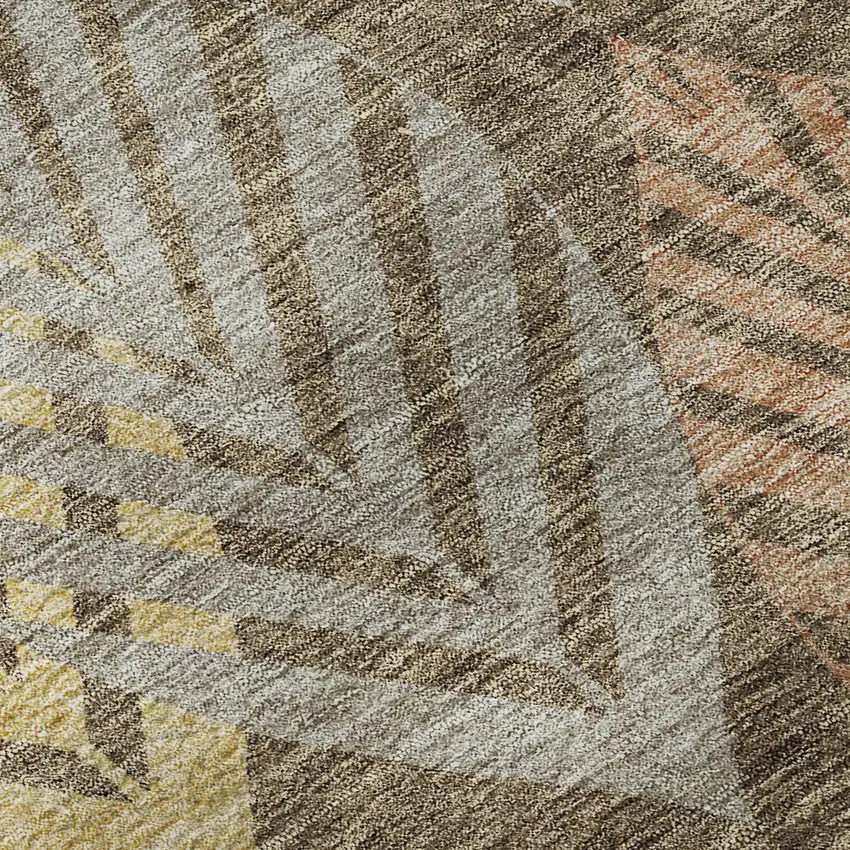 8' Chocolate Gold And Copper Floral Washable Round Rug With UV Protection Photo 9