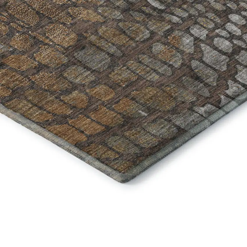 8' Chocolate Gold And Gray Abstract Geometric Washable Round Rug With UV Protection Photo 6