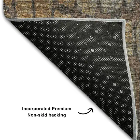 8' Chocolate Gold And Gray Abstract Geometric Washable Round Rug With UV Protection Photo 5