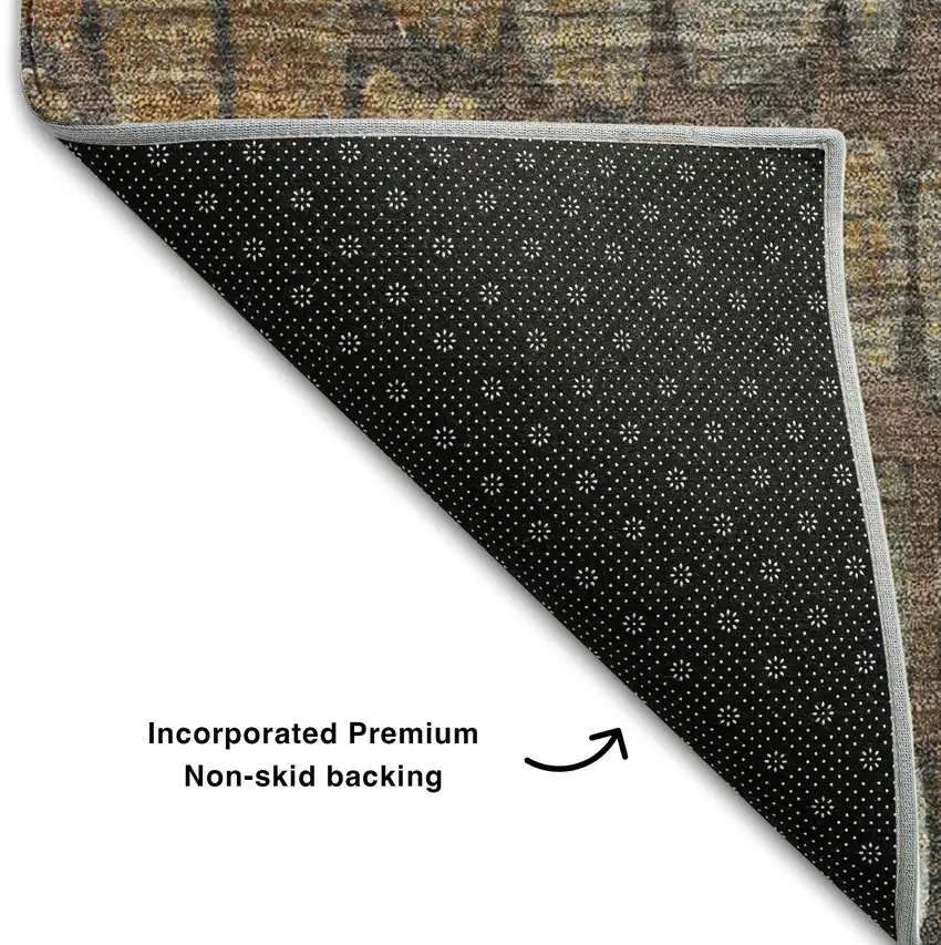 8' Chocolate Gold And Gray Abstract Geometric Washable Round Rug With UV Protection Photo 5