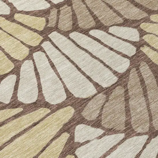 8' Chocolate Gold And Gray Round Floral Washable Indoor Outdoor Area Rug Photo 8