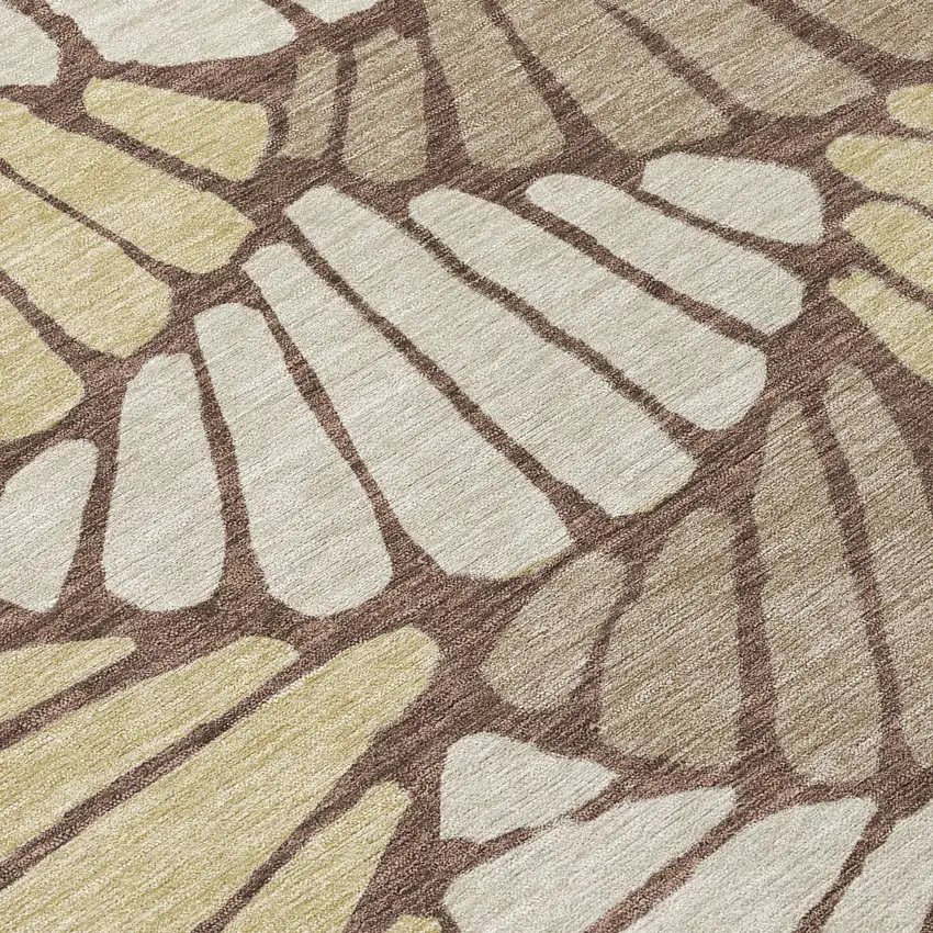 8' Chocolate Gold And Gray Round Floral Washable Indoor Outdoor Area Rug Photo 8