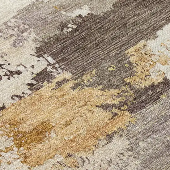 8' Chocolate Gold And Ivory Round Abstract Washable Indoor Outdoor Area Rug Photo 9