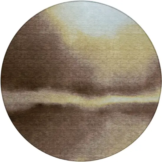 8' Chocolate Gold And Plum Round Abstract Washable Indoor Outdoor Area Rug Photo 1