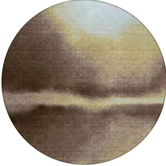 8' Chocolate Gold And Plum Round Abstract Washable Indoor Outdoor Area Rug Photo 2