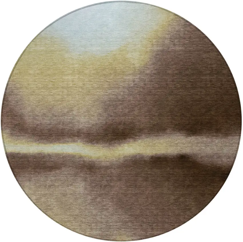 8' Chocolate Gold And Plum Round Abstract Washable Indoor Outdoor Area Rug Photo 3