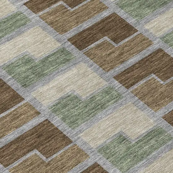 8' Chocolate Gray And Beige Round Geometric Washable Indoor Outdoor Area Rug Photo 9