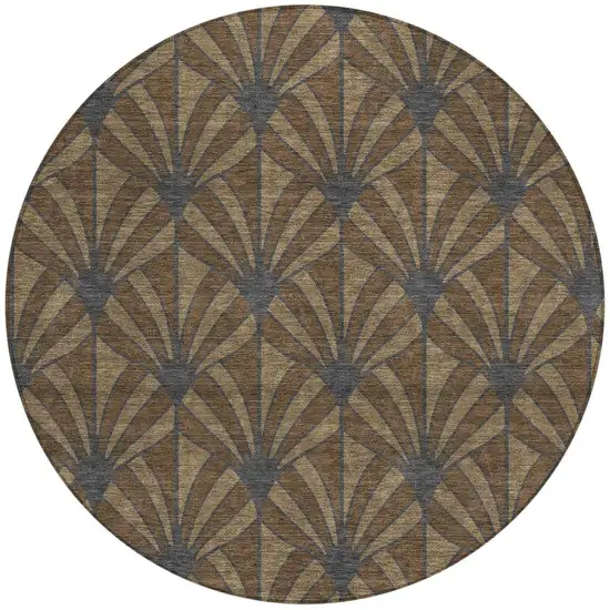 8' Chocolate Gray And Beige Round Seashell Washable Indoor Outdoor Area Rug Photo 2