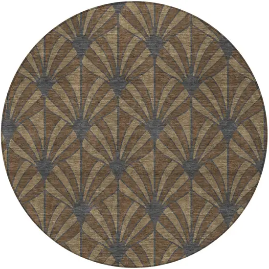 8' Chocolate Gray And Beige Round Seashell Washable Indoor Outdoor Area Rug Photo 3