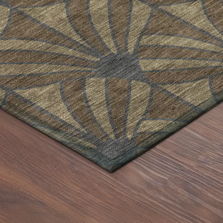 8' Chocolate Gray And Beige Round Seashell Washable Indoor Outdoor Area Rug Photo 8