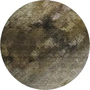 Photo of 8' Chocolate Gray And Charcoal Abstract Washable Round Rug With UV Protection