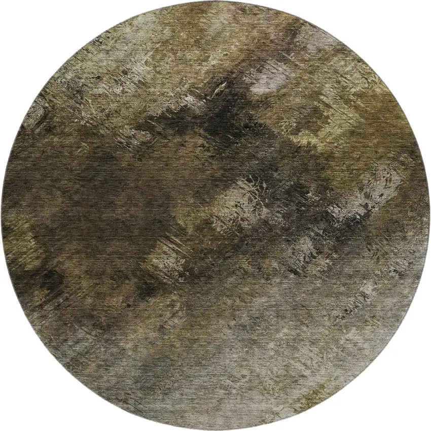 8' Chocolate Gray And Charcoal Abstract Washable Round Rug With UV Protection Photo 1