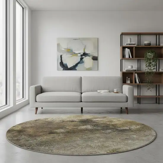 8' Chocolate Gray And Charcoal Abstract Washable Round Rug With UV Protection Photo 2