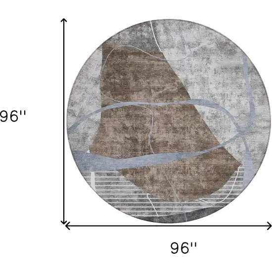 8' Chocolate Gray And Charcoal Round Abstract Washable Indoor Outdoor Area Rug Photo 3
