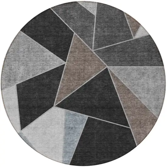 8' Chocolate Gray And Charcoal Round Geometric Washable Indoor Outdoor Area Rug Photo 6