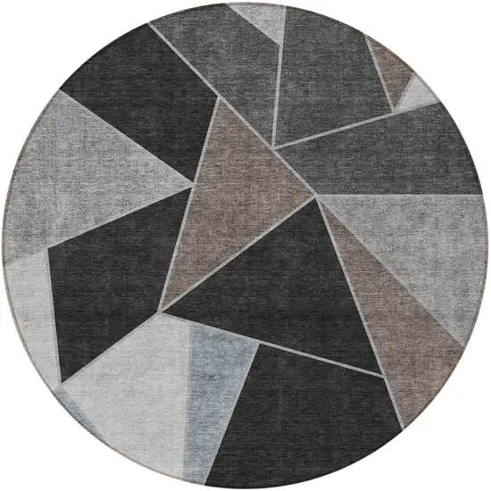 8' Chocolate Gray And Charcoal Round Geometric Washable Indoor Outdoor Area Rug Photo 6