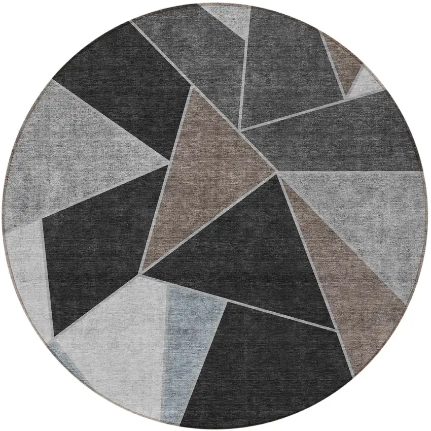 8' Chocolate Gray And Charcoal Round Geometric Washable Indoor Outdoor Area Rug Photo 6