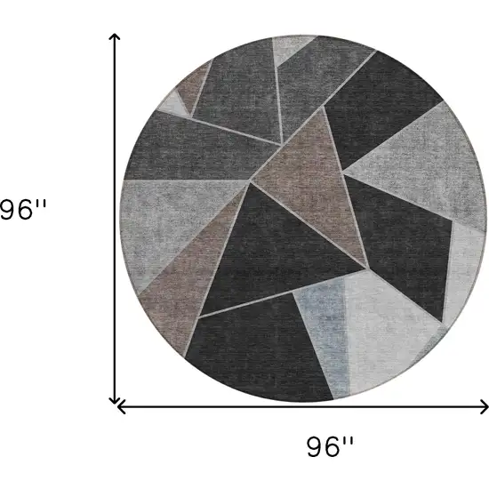 8' Chocolate Gray And Charcoal Round Geometric Washable Indoor Outdoor Area Rug Photo 9
