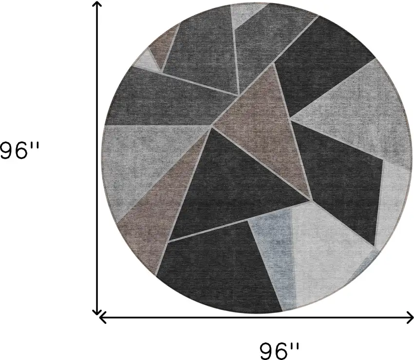 8' Chocolate Gray And Charcoal Round Geometric Washable Indoor Outdoor Area Rug Photo 9