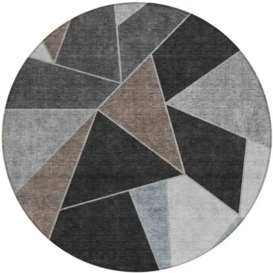 8' Chocolate Gray And Charcoal Round Geometric Washable Indoor Outdoor Area Rug Photo 5