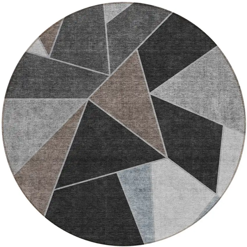 8' Chocolate Gray And Charcoal Round Geometric Washable Indoor Outdoor Area Rug Photo 5