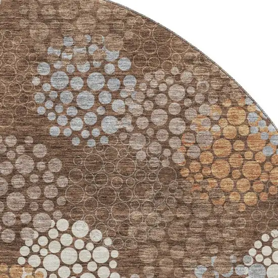 8' Chocolate Gray And Copper Polka Dot Washable Round Rug With UV Protection Photo 3