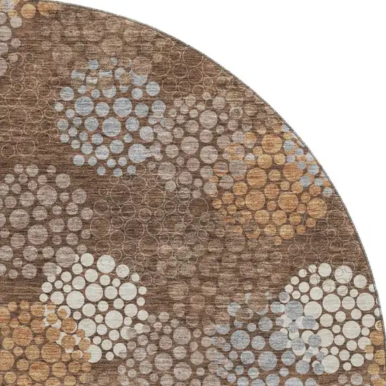 8' Chocolate Gray And Copper Polka Dot Washable Round Rug With UV Protection Photo 4
