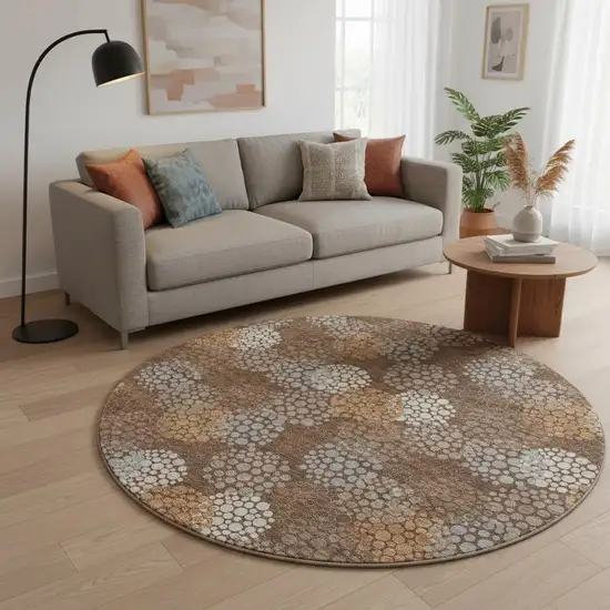 8' Chocolate Gray And Copper Polka Dot Washable Round Rug With UV Protection Photo 2