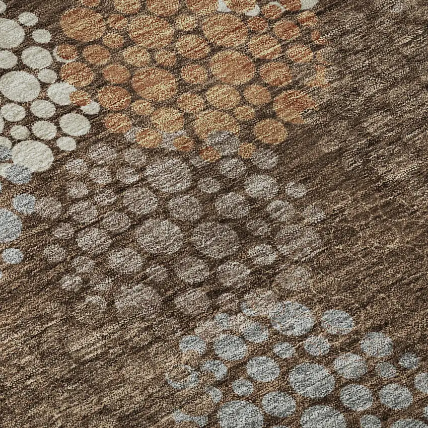 8' Chocolate Gray And Copper Polka Dot Washable Round Rug With UV Protection Photo 9