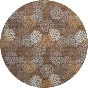 Photo of 8' Chocolate Gray And Copper Polka Dot Washable Round Rug With UV Protection
