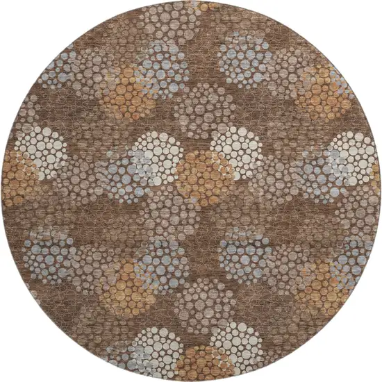 8' Chocolate Gray And Copper Polka Dot Washable Round Rug With UV Protection Photo 1