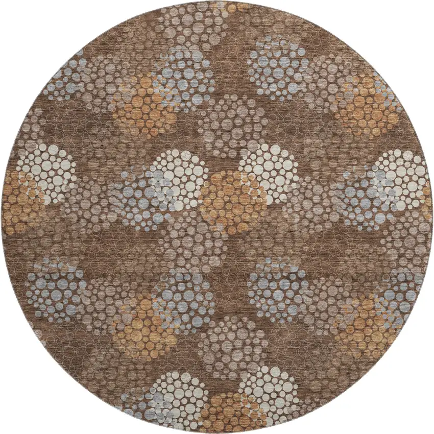 8' Chocolate Gray And Copper Polka Dot Washable Round Rug With UV Protection Photo 1