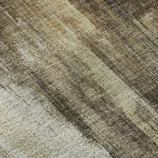 8' Chocolate Gray And Ivory Abstract Washable Round Rug With UV Protection Photo 9