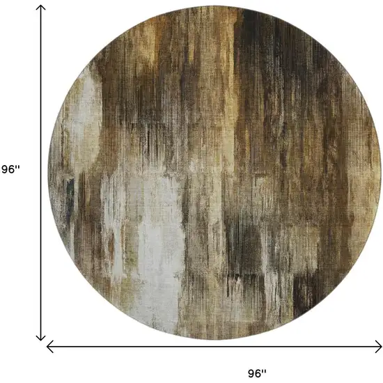 8' Chocolate Gray And Ivory Abstract Washable Round Rug With UV Protection Photo 3
