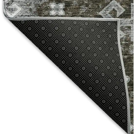 8' Chocolate Gray And Ivory Medallion Washable Round Rug With UV Protection Photo 5