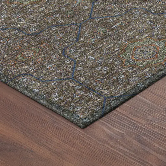 8' Chocolate Gray And Terra Cotta Round Oriental Washable Indoor Outdoor Area Rug Photo 8